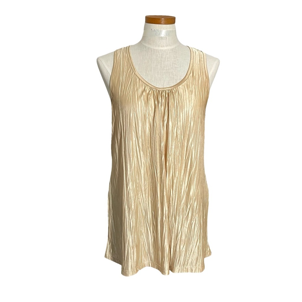Xhilaration Gold Metallic Wide Strap Tank Top Scoop Neck Blouse Sz L USA